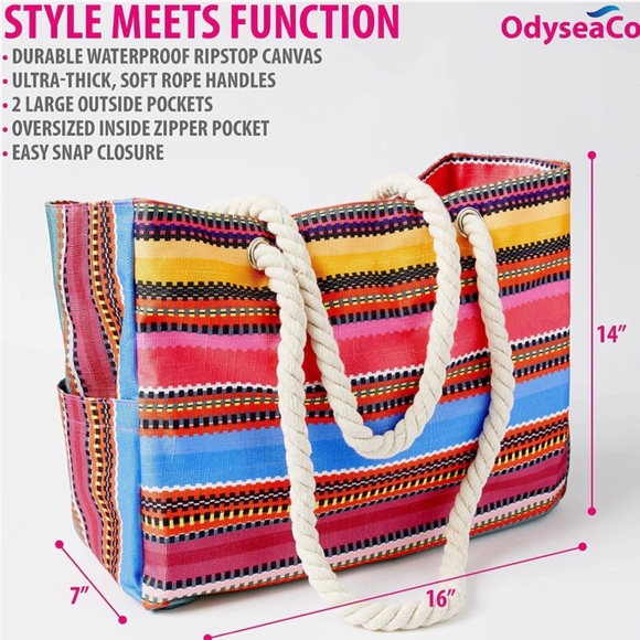 Odyseaco Baja Beach Bag Waterproof Canvas Tote - Picture 8 of 10